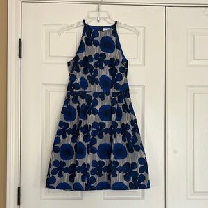 Badgley Mischka Romantic Blue and Silver Floral Halter Fit & Flare Mini Dress 2